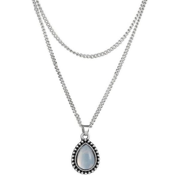 Double Layer Dainty Water Drop Moonstone Necklace - Picture 2 of 6